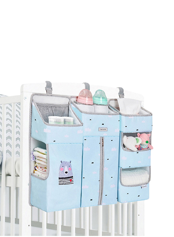 Sunveno Baby Bedside Portable Crib Organizer, Blue