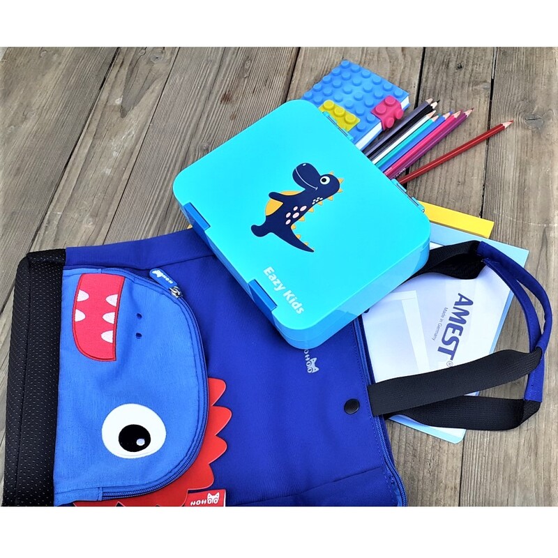 Nohoo Tote Bag and Lunch Box School Set, Dinosaur Bento, Blue