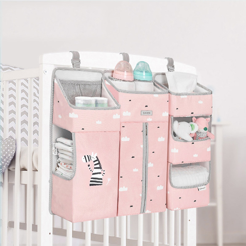 Sunveno Baby Bedside Portable Crib Organizer, Pink