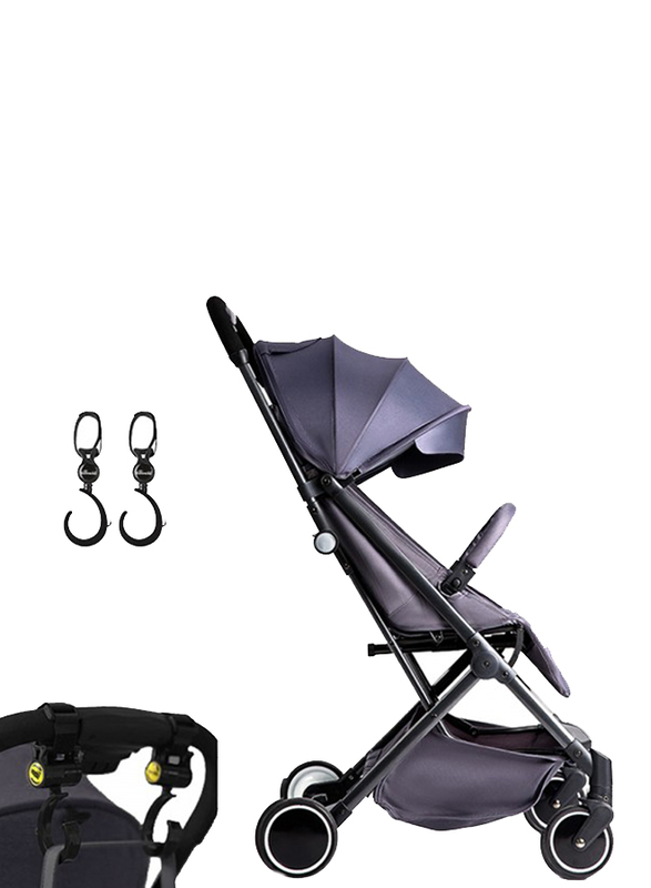 Teknum Travel Lite Baby Stroller, with 2-in-1 Sunveno Diaper Bag and Hooks, Dark Grey
