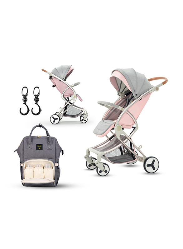 Teknum A1 Stroller with Sunveno Grey Diaper Bag, Pink