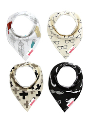 Eazy Kids 4-Pieces Organic Cotton Bandana Bibs Set, Glasses/Mustaches, Black/Grey/Beige