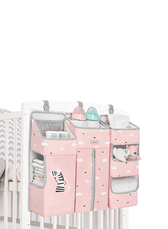 Sunveno Baby Bedside Portable Crib Organizer, Pink