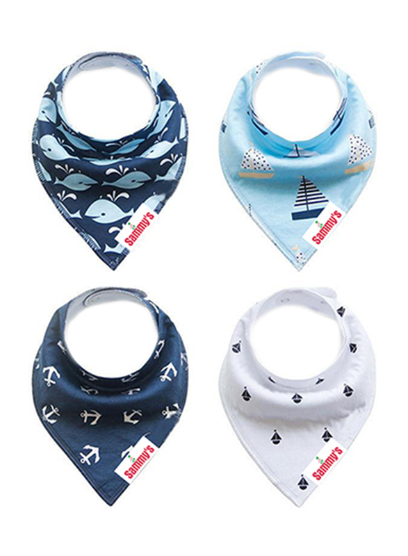 

Eazy Kids 4-Pieces Organic Cotton Bandana Bibs Set, Anchor/Ships, Blue/White