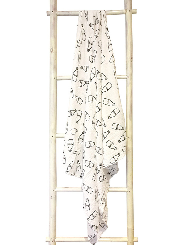 Eazy 2-Pieces Kids Cotton Muslin Swaddle and Bib Set, Newborn, Milk Bottle, XL, White