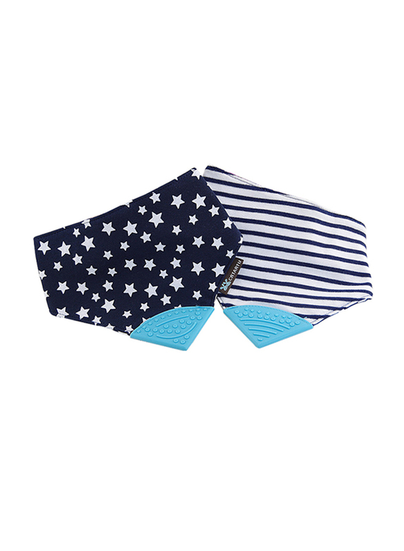 Eazy Kids Reversible 2-in-1 Teething Bib, Stars/Strips, Navy Blue