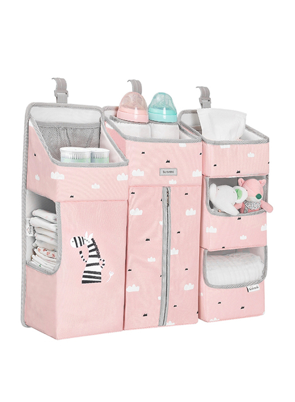 Sunveno Baby Bedside Portable Crib Organizer, Pink