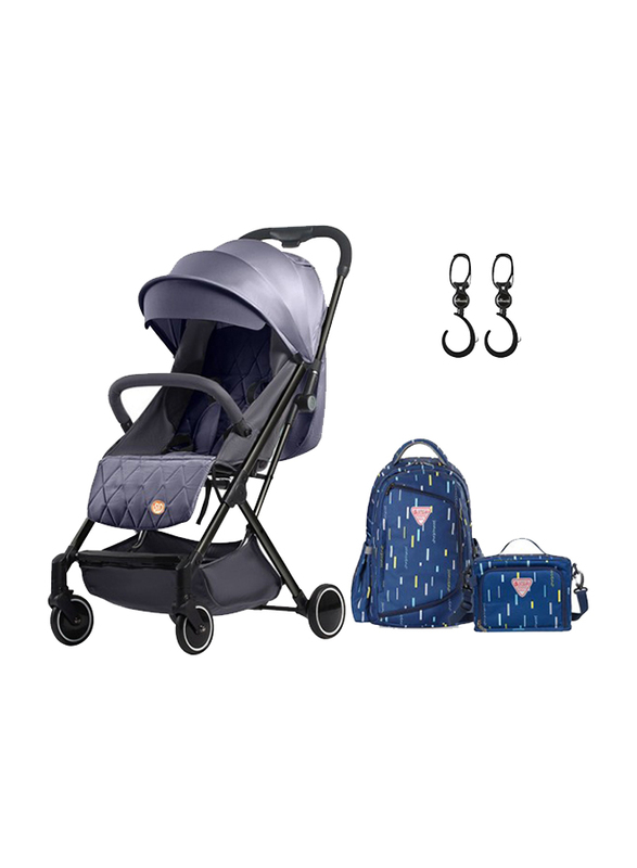 Teknum Travel Lite Baby Stroller, with 2-in-1 Sunveno Diaper Bag and Hooks, Dark Grey