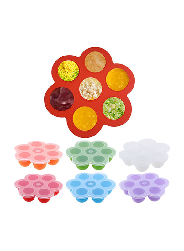 Eazy Kids Baby Food Silicone 7 Compartments Freezer Tray, Red