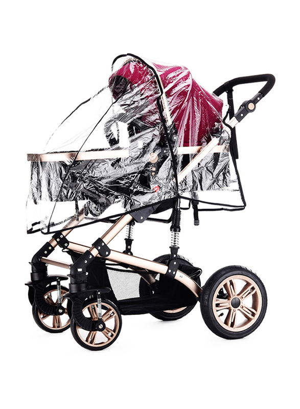 Teknum 3-in-1 Pram Stroller with Sunveno Black Diaper Bag and Hooks, Wine