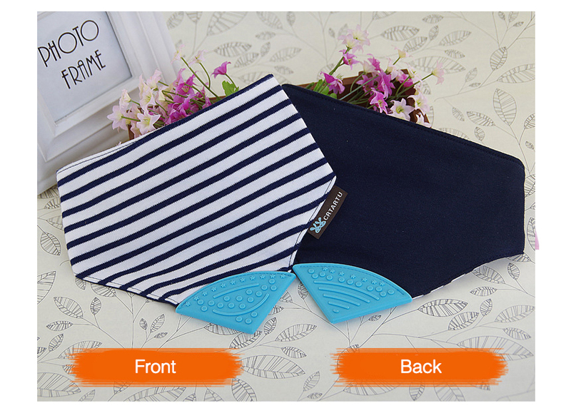 Eazy Kids Reversible 2-in-1 Teething Bib, Stars/Strips, Navy Blue