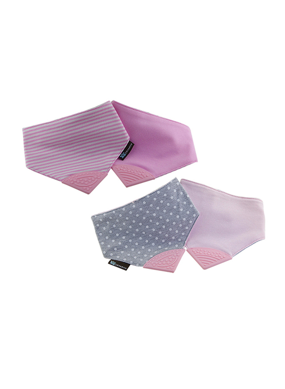 Eazy Kids Reversible 2-in-1 Teething Bib, Polka Dots/Strips, Pink