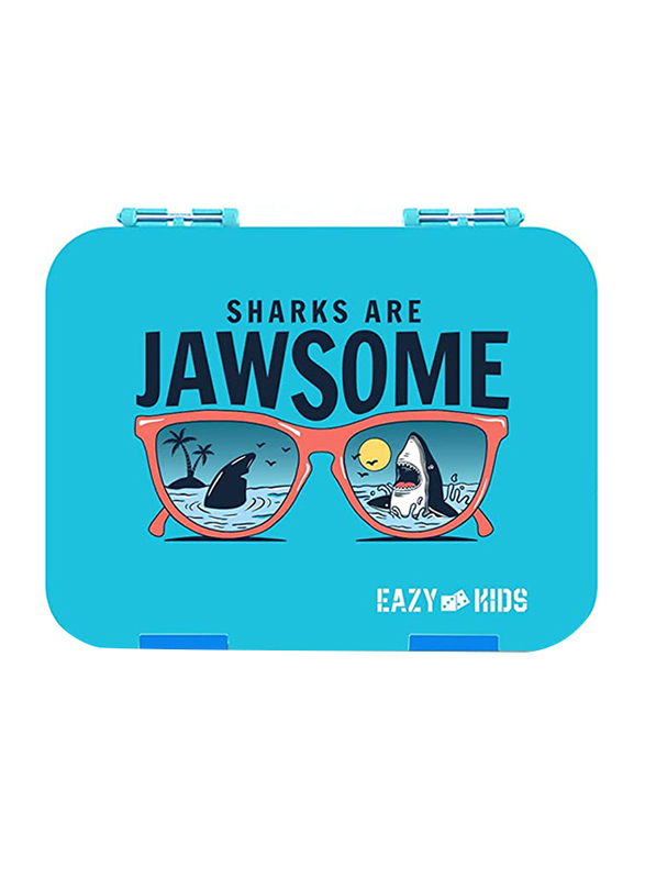 

Eazy Kids Shark Are Jawsome Bento Lunch Box 1 Sandwich Cutter & 10 Animal Shaped Fruit Pick, Blue