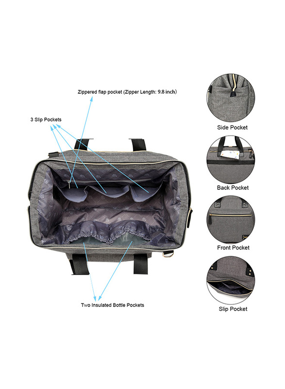 Little Story Zera Mom Dad Diaper Bag, Grey