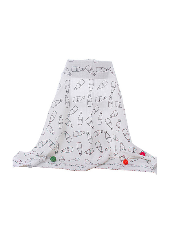 Eazy 2-Pieces Kids Cotton Muslin Swaddle and Bib Set, Newborn, Milk Bottle, XL, White