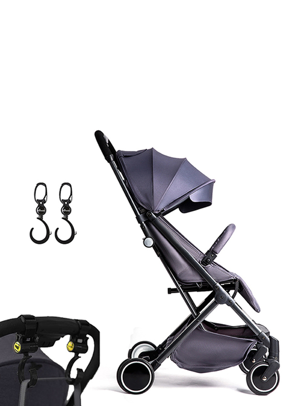 Teknum Travel Lite Stroller, SLD with Sunveno 2-in-1 Diaper Pink Bags and Sunveno Rotating Stroller Hook, Dark Grey