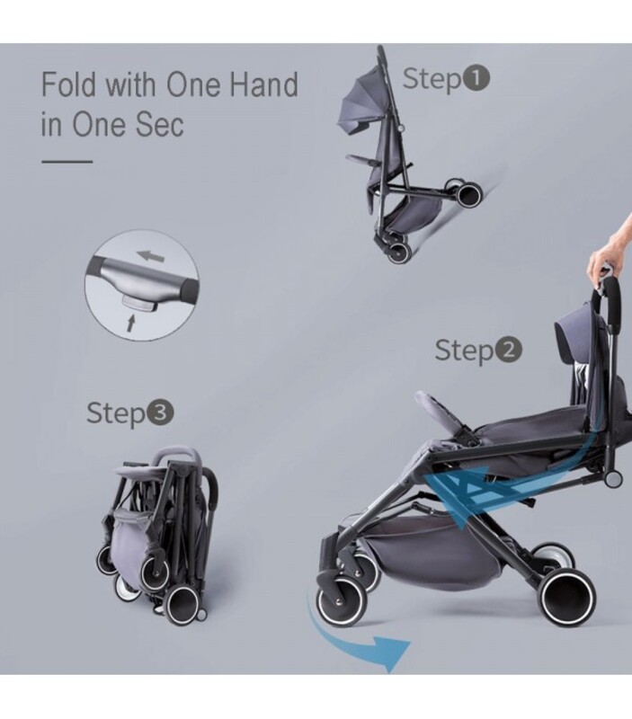 Teknum Travel Lite Baby Stroller, with 2-in-1 Sunveno Diaper Bag and Hooks, Dark Grey