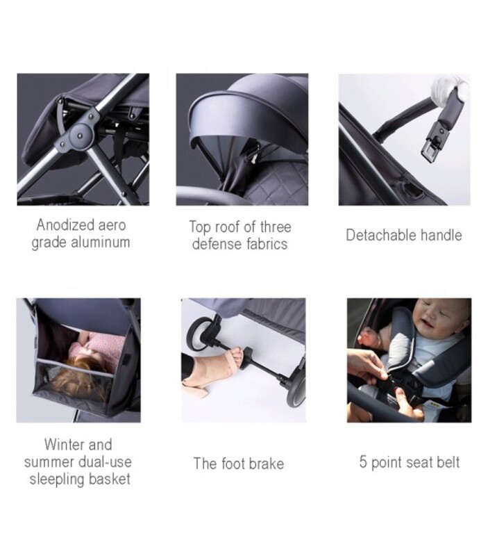Teknum Travel Lite Baby Stroller, with 2-in-1 Sunveno Diaper Bag and Hooks, Dark Grey