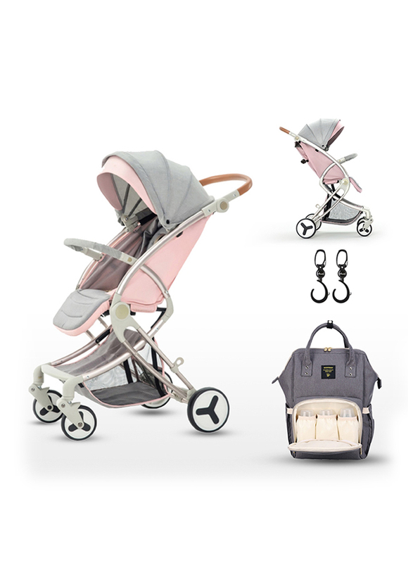 Teknum A1 Stroller with Sunveno Grey Diaper Bag, Pink