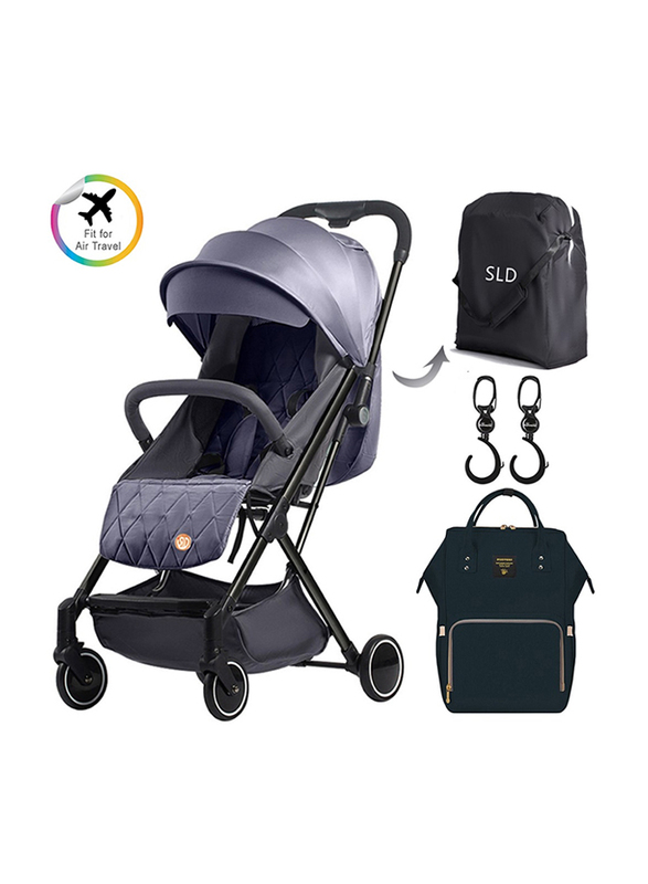 Teknum Travel Lite Stroller with Sunveno Diaper Bag and Hooks, Grey