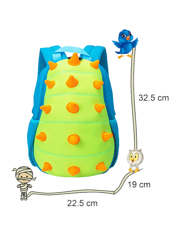 Nohoo Jungle Backpack Bag for Boys, Spiky Dinosaur, Green/Blue