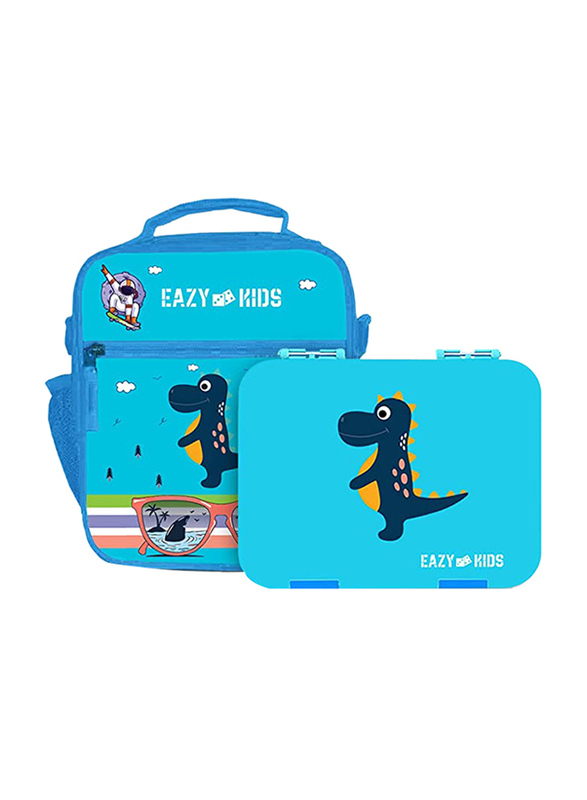 

Eazy Kids Dino Bento 4 & 6-Compartment Insulated Lunch Bag with Lunch Box, Blue