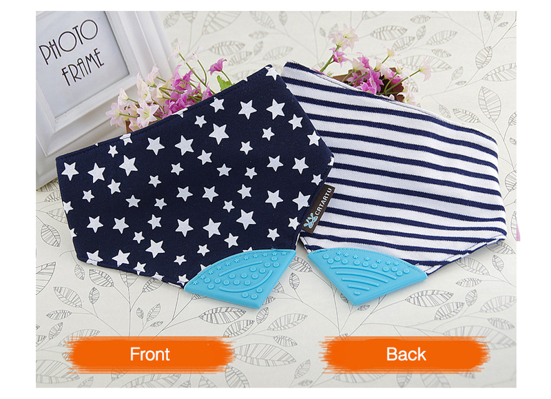 Eazy Kids Reversible 2-in-1 Teething Bib, Stars/Strips, Navy Blue