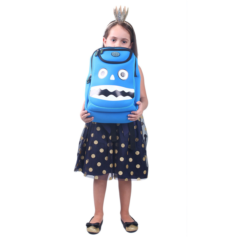 Nohoo WoW School Bag for Kids, Monster, Blue