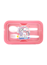 Eazy Kids Unicorn Beauty Snack Box with Spoon & Fork, Pink