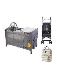 Little Story Playard with Stroller and Diaper Bag Set, Grey