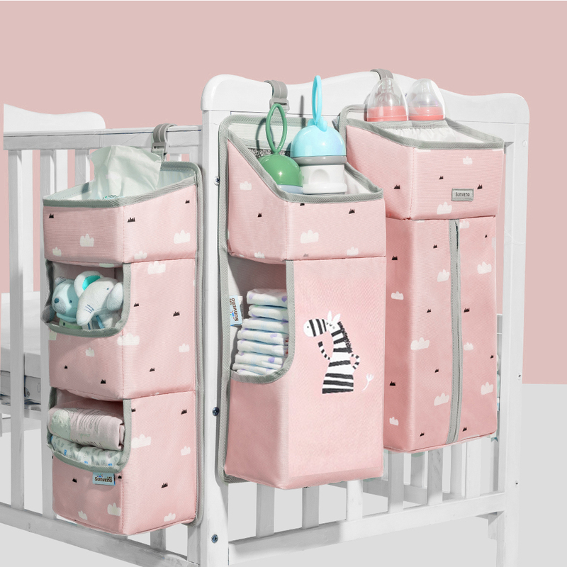 Sunveno Baby Bedside Portable Crib Organizer, Pink