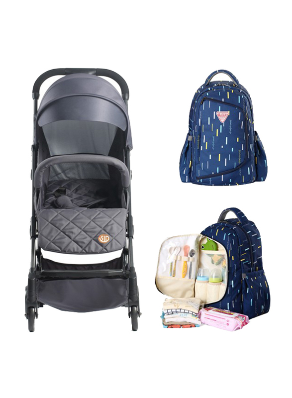Teknum Travel Lite Baby Stroller, with 2-in-1 Sunveno Diaper Bag and Hooks, Dark Grey
