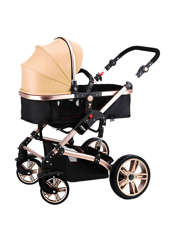 Teknum 3-in-1 Pram Stroller with Sunveno Black Diaper Bag and Hooks, Khaki
