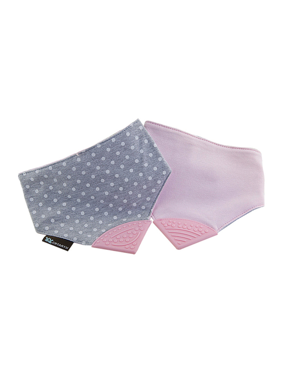 Eazy Kids Reversible 2-in-1 Teething Bib, Polka Dots/Strips, Pink
