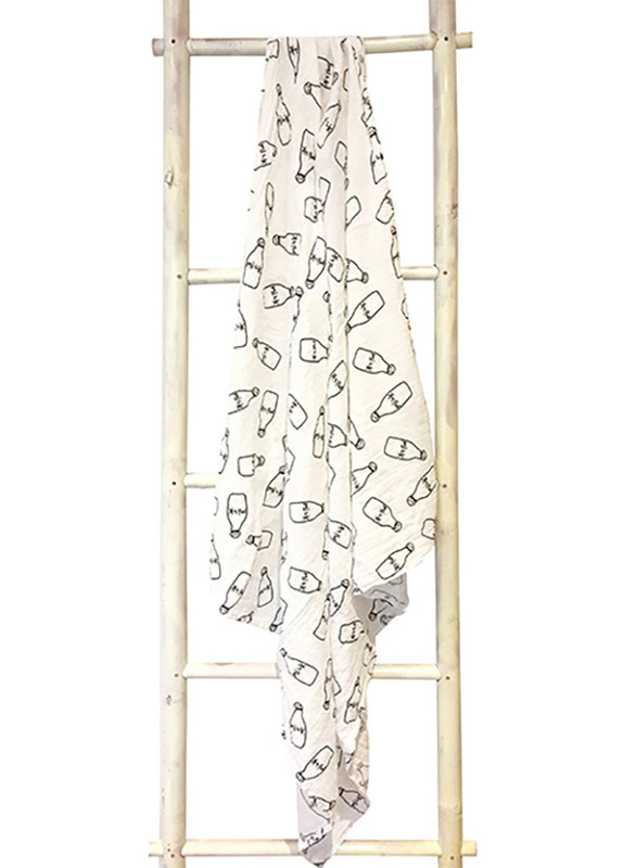 Eazy 2-Pieces Kids Cotton Muslin Swaddle and Bib Set, Newborn, Milk Bottle, XL, White