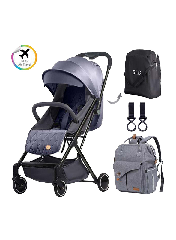 Teknum Travel Lite Stroller with Alameda Diaper Backpack Large and Hooks, Grey