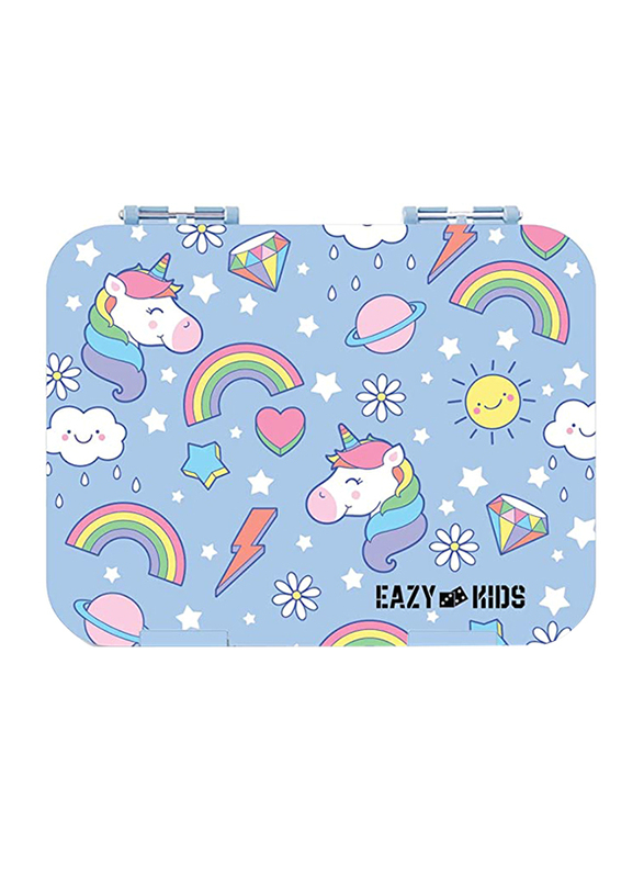 

Eazy Kids Unicorn 4-Compartment Bento Lunch Box with 1 Sandwich Cutter & 10 Animal Shaped Fruit Pick, Multicolour