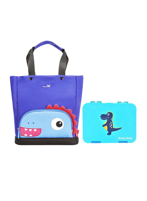 

Nohoo Tote Bag and Lunch Box School Set, Dinosaur Bento, Blue