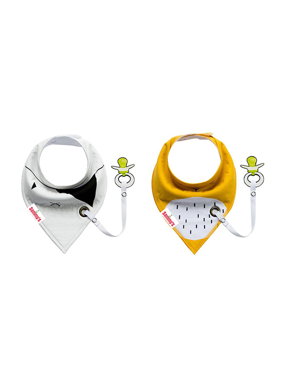 Eazy Kids 2-Pieces Organic Cotton Bandana Drool Bibs Set, White/Yellow