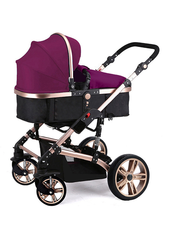 Teknum 3-in-1 Pram Stroller with Sunveno Black Diaper Bag and Hooks, Wine
