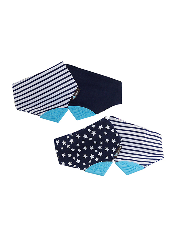 Eazy Kids Reversible 2-in-1 Teething Bib, Stars/Strips, Navy Blue