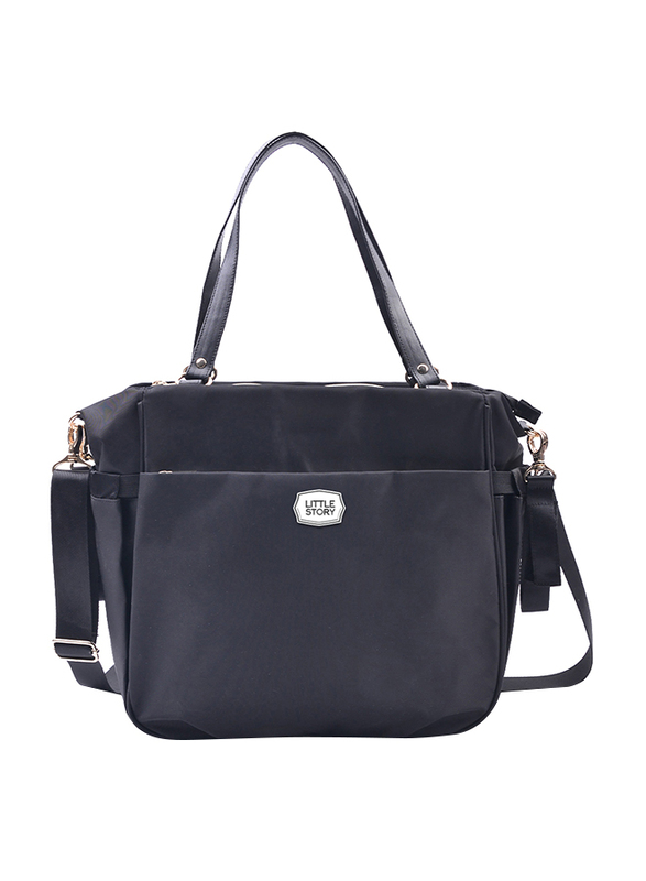 Little Story Mamma Nappy Bag with Changing Pad and Hook Set, Black