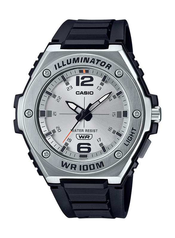 

Casio Illuminator Analog Watch for Men with Resin Band, Water Resistant, MWA100H-7AV, Black-Silver