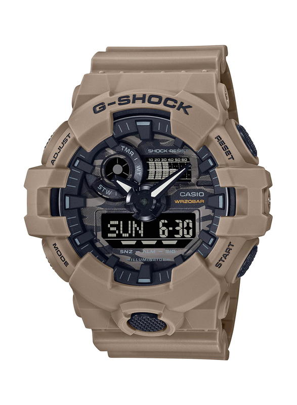 

Casio G-shock Analog Watch for Men with Resin Band, Water Resistant, GA-700CA-5ADR, Brown-Grey