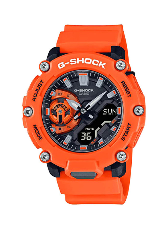 

Casio G-Shock Analog + Digital Watch for Men with Resin Band, Water Resistant & Chronograph, GA-2200M-4ADR, Orange-Black
