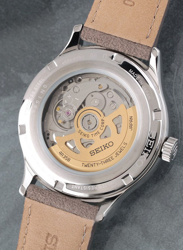 Seiko Presage Analog Watch for Men with Leather Genuine Band, Water Resistant, SRPG25J1, Brown-Silver