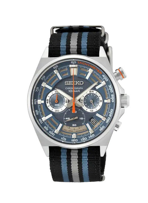 

Seiko Analog Watch for Men with Nylon Band, Water Resistant & Chronograph, SSB409P1, Multicolour-Blue/Grey