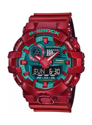 Casio G-Shock Analog + Digital Watch for Men with Resin Band, Water Resistant & Chronograph, GA-700DBR-4ADR, Red-Green