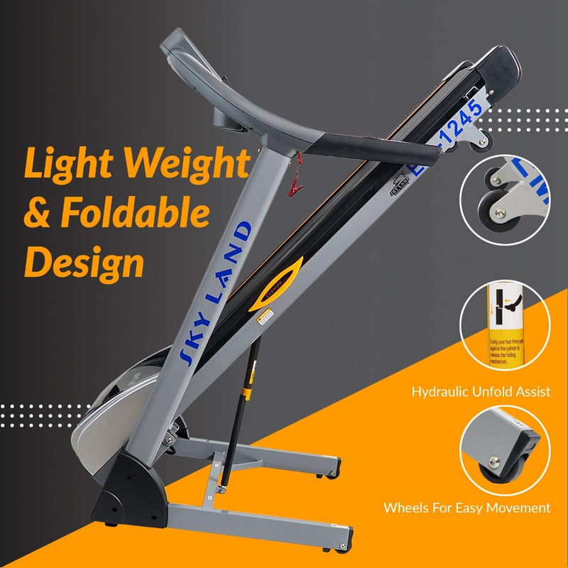 Sky Land Foldable 5 HP Peak Automatic Incline Treadmill with Hi-Fi Speaker, EM-1245, Black/Grey