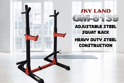 Sky Land Fitness Squat Rack Heavy Duty Adjustable Steel Barbell Rack Stand for Home Gym, GM-8139, Red/Black